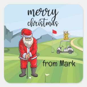 Golf Santa Claus golfen zu Weihnachten Quadratischer Aufkleber