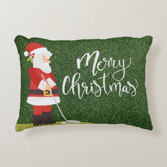 Golf Santa Claus Golfer auf grünem Gras Weihnachte Dekokissen (Vorderseite)