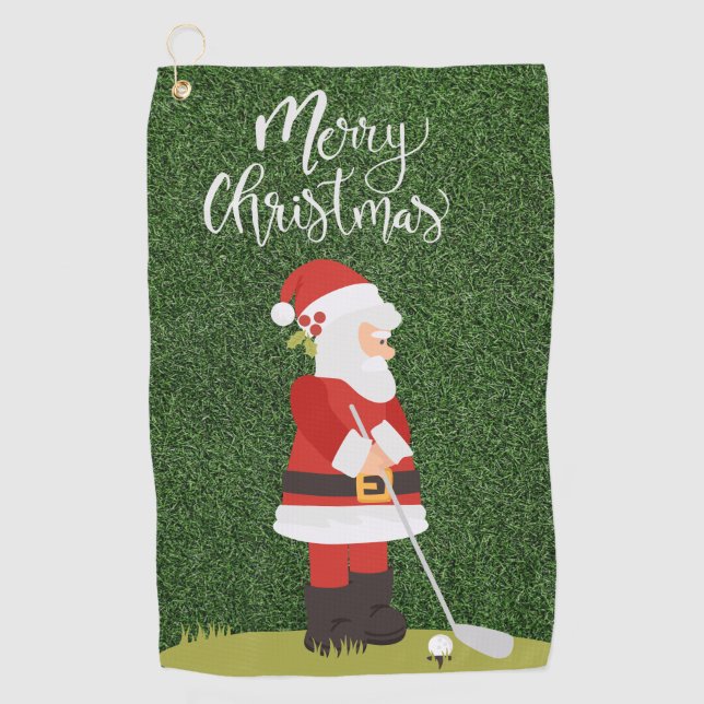 Golf Santa Claus Golfer auf grünem Gras Weihnachte Golfhandtuch (Vorderseite)