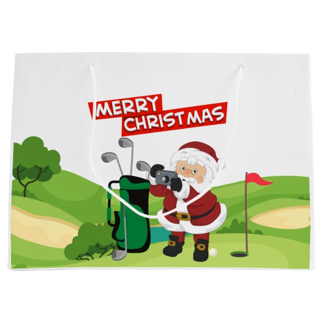 Golf Santa Claus Golfer Frohe Weihnachten auf Grün Große Geschenktüte (Vorderseite)