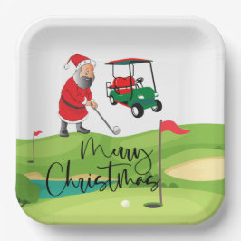 Golf Santa Claus Golfer Frohe Weihnachten auf Grün Pappteller