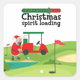 Golf Santa Claus Golfer Frohe Weihnachten auf Grün Quadratischer Aufkleber