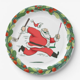 GOLF SANTA Claus Golfer für Weihnachts-Party Pappteller
