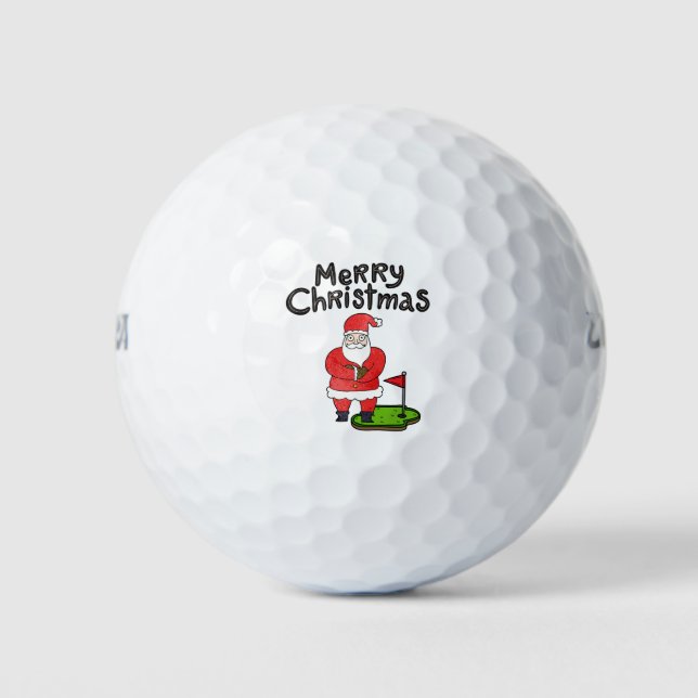 Golf Santa Claus Golfing unter der Flagge Frohe We Golfball (Vorderseite)