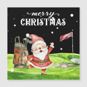 Golf Santa Claus mit Golfbälle auf Grün Magnetkarte