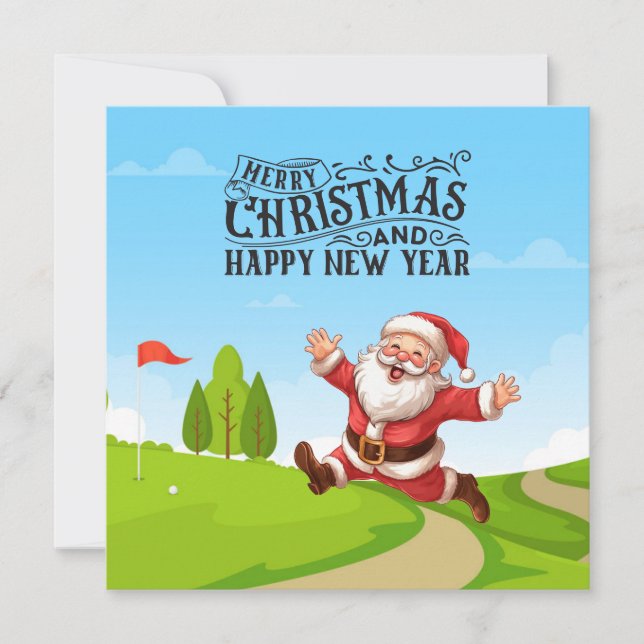 Golf Santa Claus mit Schnee Frohe Weihnachten (Vorderseite)