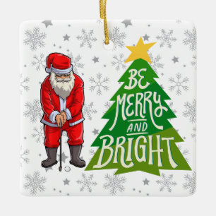 Golf Santa Claus mit Weihnachtsbaum für Golfer Keramikornament