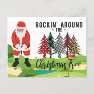 Golf Santa Claus rockt um den Weihnachtsbaum Postkarte