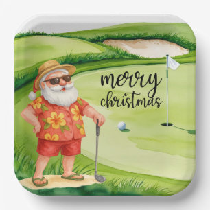 Golf Santa Claus spielt Golf an Weihnachten Sommer Pappteller