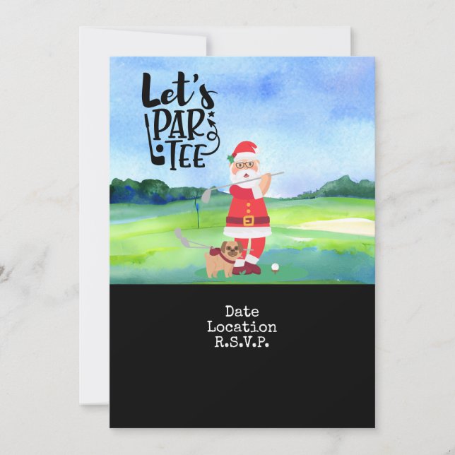 Golf Santa Claus Weihnachts-Feier rett Datum Einladung (Vorderseite)