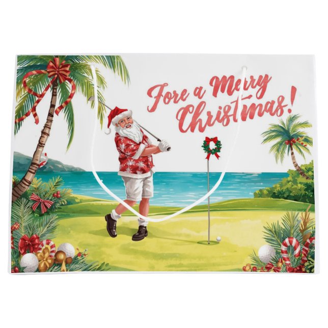Golf Santa Golfer fore a merry christmas Große Geschenktüte (Vorderseite)