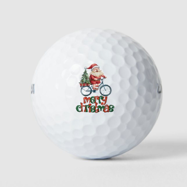Golf Santa mit Weihnachtsbaum Frohe Weihnachten Golfball (Vorderseite)