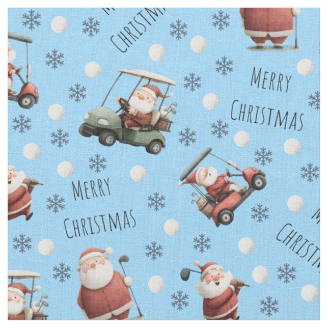 Golf Santa on Light Blue Stoff (Nahaufnahme)