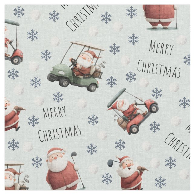 Golf Santa on Pale Green Stoff (Nahaufnahme)