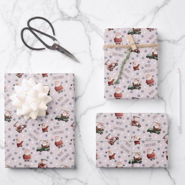 Golf Santa on Pale Pink Geschenkpapier Set (Vorderseite)