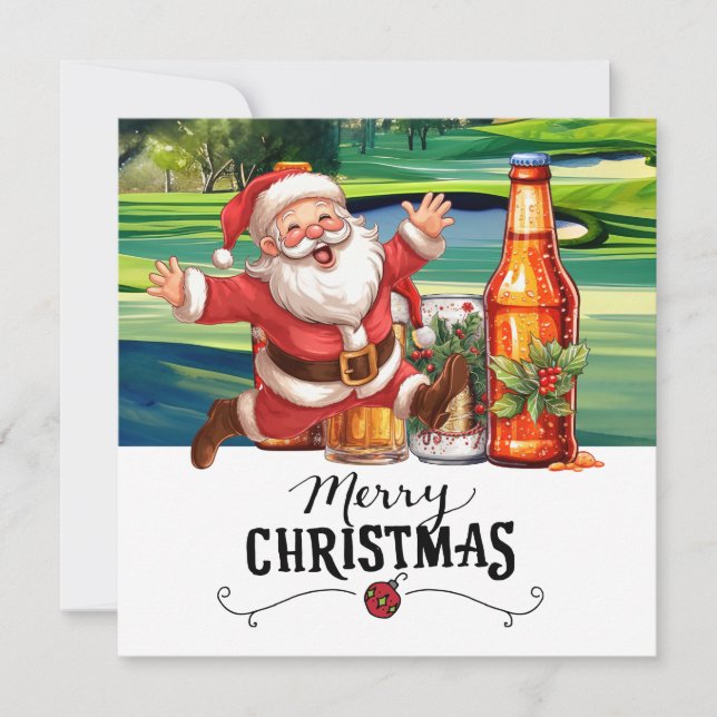 Golf Santa und Bier für Weihnachten Funny Golfer (Vorderseite)