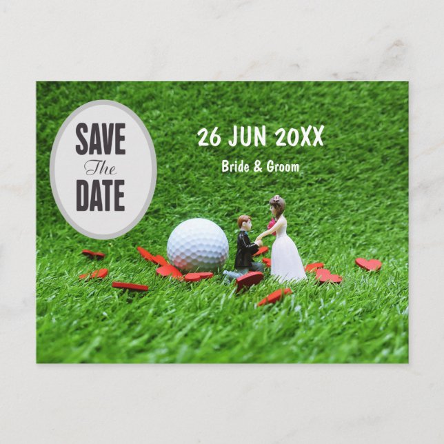 Golf Save the Date Braut und Groom Wedding Invita Postkarte (Vorderseite)