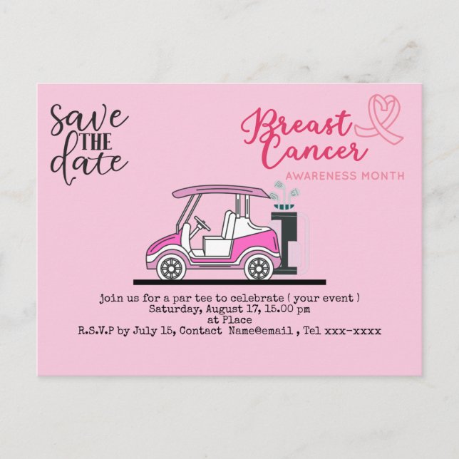 Golf Save the Date Brustkrebs-Bewusstsein pink Postkarte (Vorderseite)