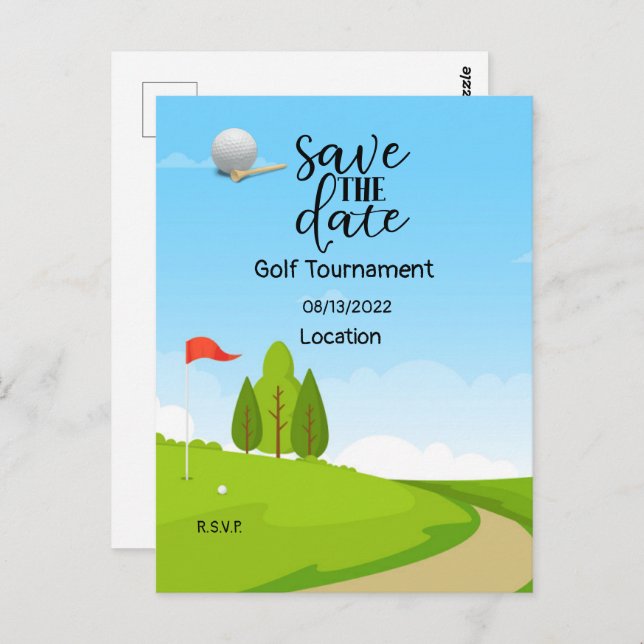 Golf Save the Date für Golf Turnier Golfer Postkarte (Vorne/Hinten)