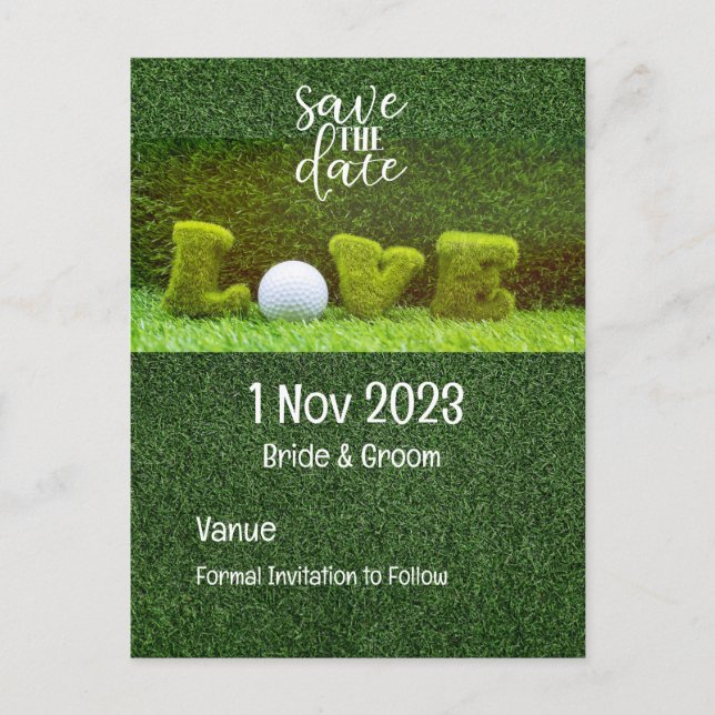 Golf Save the Date für Golfer mit Liebe Einladungspostkarte (Vorderseite)