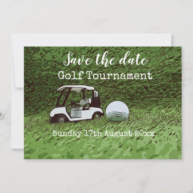 Golf Save the Date für Golfturniere mit Karren (Vorderseite)