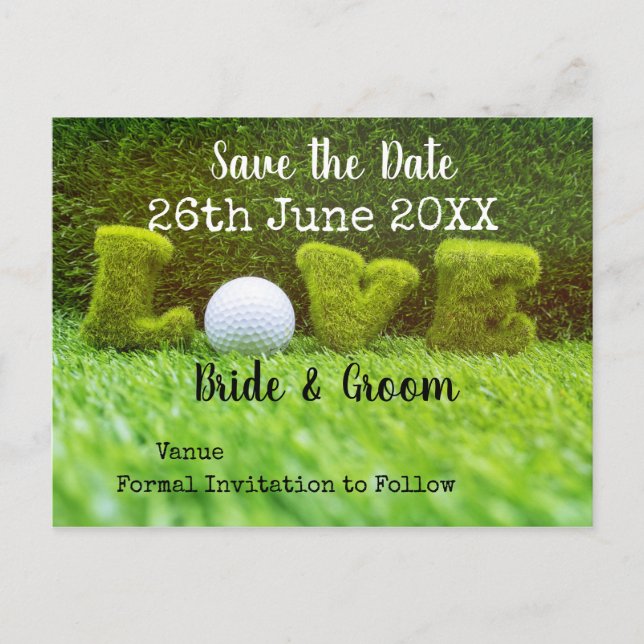 Golf Save the Date für Hochzeiten mit Golfball Einladungspostkarte (Vorderseite)
