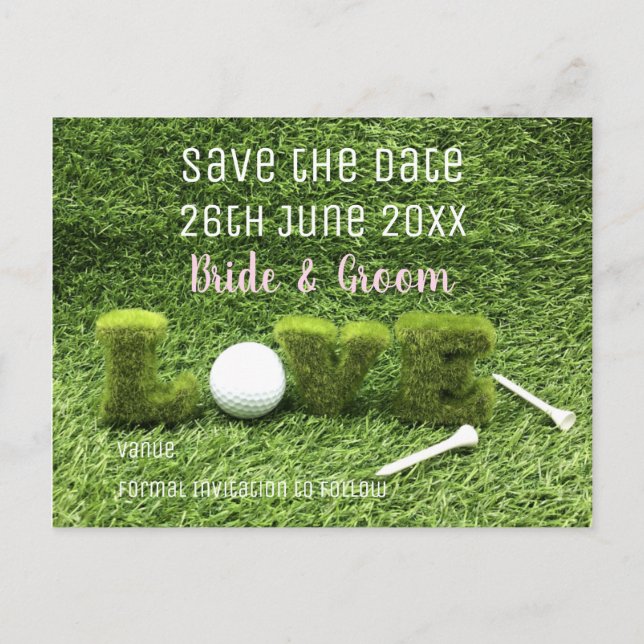 Golf Save the Date für Hochzeiten mit Golfball Einladungspostkarte (Vorderseite)