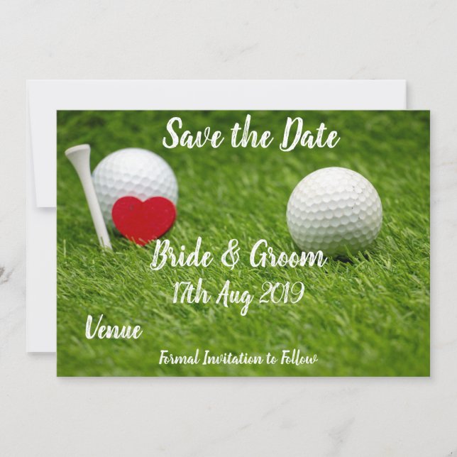 Golf Save the Date für Hochzeiten mit Liebe und Ba Einladung (Vorderseite)