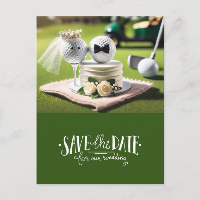 Golf Save the Date für Hochzeitsbräune Postkarte (Vorderseite)