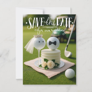 Golf Save the Date für unsere Hochzeit mit Golfbäl Postkarte