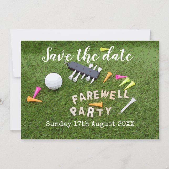 Golf Save the Date Golf Abfahrt Party mit Ball (Vorderseite)