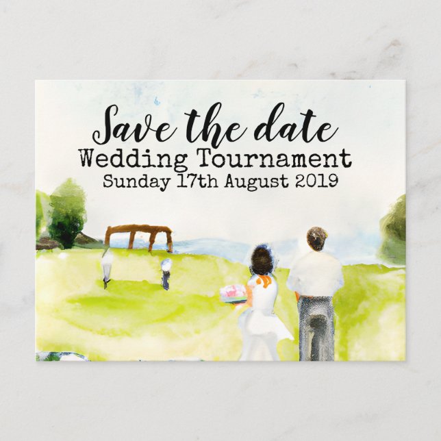 Golf Save the Date Golf Hochzeitsturnier Ankündigungspostkarte (Vorderseite)