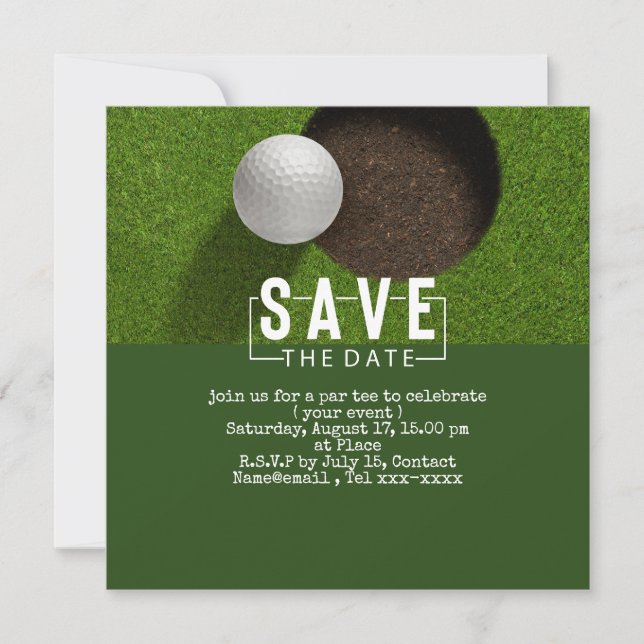 Golf-Save the Date-Golf-Putting-Loch in einem Einladung (Vorderseite)