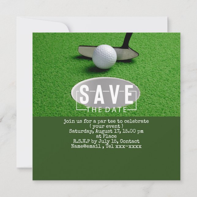 Golf-Save the Date-Golf-Putting-Loch in einem Einladung (Vorderseite)