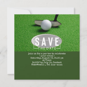 Golf-Save the Date-Golf-Putting-Loch in einem Einladung