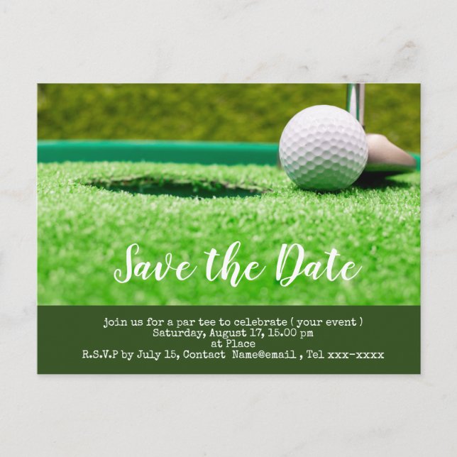 Golf-Save the Date-Golf-Putting-Loch in einem Postkarte (Vorderseite)