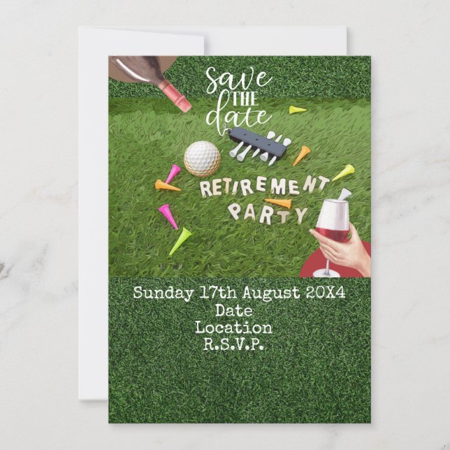 Golf Save the Date Golf-Ruhestand Party auf grün (Vorderseite)