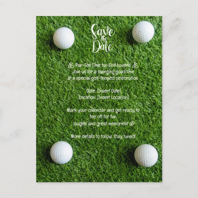 Golf Save the Date: Golf-Themenwelt Party Einladun Postkarte (Vorderseite)