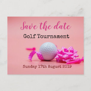 Golf Save the Date Golf Turnier auf rosa Ankündigungspostkarte