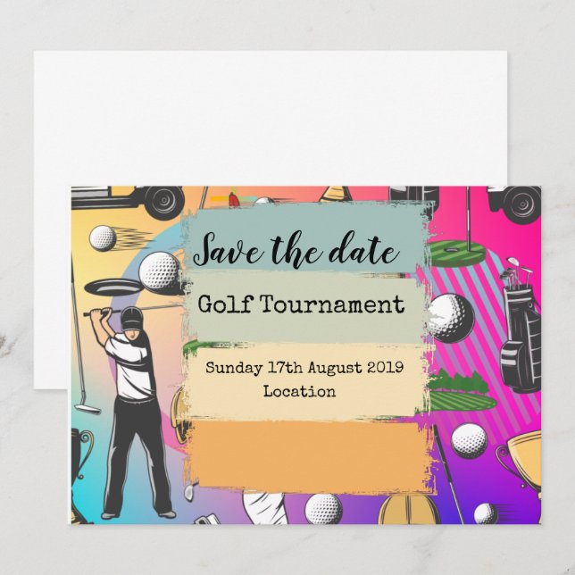 Golf Save the Date Golf Turnier farbenfroh (Vorne/Hinten)