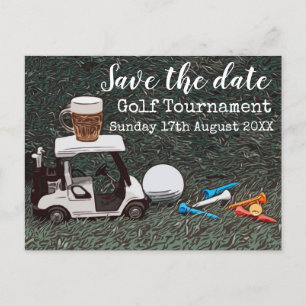 Golf Save the Date Golf Turnier mit Cart Beer Ankündigungspostkarte