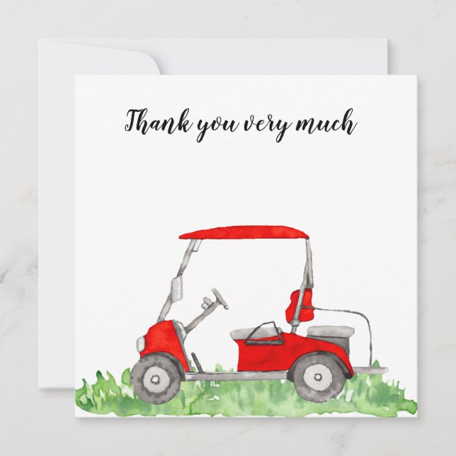 Golf Save the Date Golf Turnier mit Golfwagen Dankeskarte (Vorderseite)