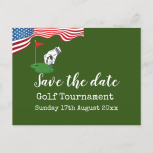 Golf Save the Date Golf Turnier mit U.S.A.Flag Ankündigungspostkarte