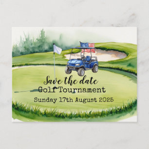 Golf Save the Date Golf Turnier mit U.S.A.Flag Ankündigungspostkarte
