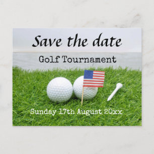 Golf Save the Date Golf Turnier mit U.S.A.Flag Ankündigungspostkarte