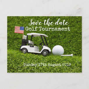 Golf Save the Date Golf Turnier mit U.S.A.Flag Ankündigungspostkarte