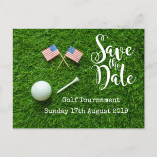 Golf Save the Date Golf Turnier mit U.S.A.Flag Ankündigungspostkarte
