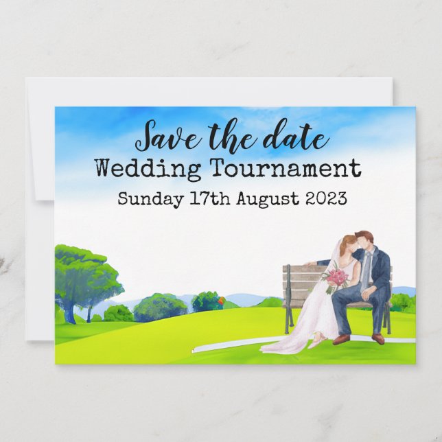 Golf Save the Date Golf Wedding Wassercolor Einladung (Vorderseite)
