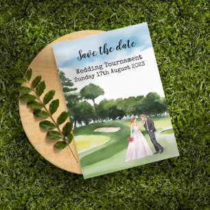 Golf Save the Date Golf Wedding Wassercolor Golfer Einladung