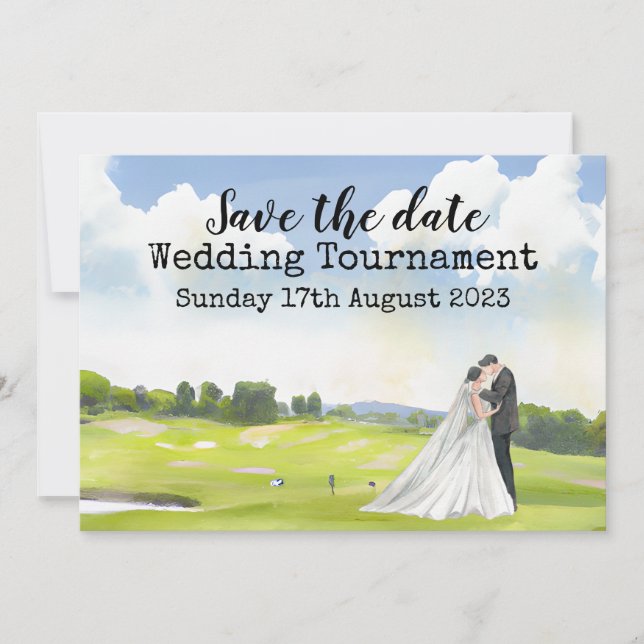 Golf Save the Date Golf Wedding Wassercolor Invita Einladung (Vorderseite)